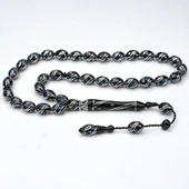 Oltu Taşı Çift Çeşm-i Bülbül Mavi İşlemeli Tespih - 7