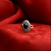 Gümüş Oval Model Oltu Taşı Kaşlı  Kadın Yüzük - 3