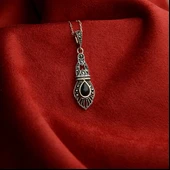 Kemerli Gümüş Zincirli Oltu Taşlı Kolye - 4