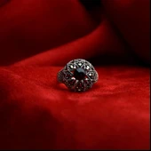 Yıldız Desenli  Oltu Taşı Kaşlı  Kadın Yüzük - 5