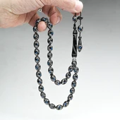 Oltu Taşı Çift Çeşm-i Bülbül Mavi İşlemeli Tespih - 3