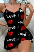 Love Desenli Saten Gecelik - 4