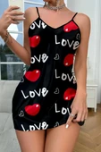 Love Desenli Saten Gecelik - 1