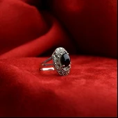 Gümüş Oval Model Oltu Taşı Kaşlı  Kadın Yüzük - 2