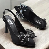 6513 Fiyonklu Taşlı 9cm Kadın Topuklu Ayakkabı Abiye Düğün Nişan Ayakkabısı - 1