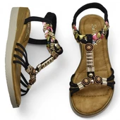 5626 Rahat Ortopedik Taban Taşlı Kadın Sandalet Günlük Sandalet - 10