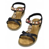 5627 Rahat Ortopedik Taban Taşlı Kadın Sandalet Günlük Sandalet - 7