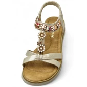 5627 Rahat Ortopedik Taban Taşlı Kadın Sandalet Günlük Sandalet - 5