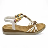 5626 Rahat Ortopedik Taban Taşlı Kadın Sandalet Günlük Sandalet - 4