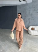 OMUZ SAÇAK DENİZ KABUĞU GÖMLEK - PANTOLON TAKIM - Bej thumbnail 3