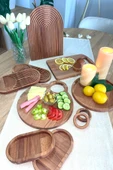 Gökkuşağı Desenli Dalgalı Ahşap Sunum Tabağı | Büyük Boy | 33x24 cm | Doğal Kayın Ağacı - 6