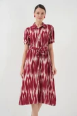 Desenli Kısa Kol Elbise 2532 - Bordo - 1