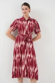 Desenli Kısa Kol Elbise 2532 - Bordo - 3