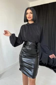 Siyah Deri Elbise - 3