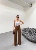 230 Gr Poly Viscose Lycra Metal Düğme Palazzo Pantolon - 1