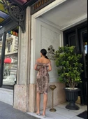 Kadın Madonna Yaka Dalga Desen Midi Boy şifon Elbise - 4