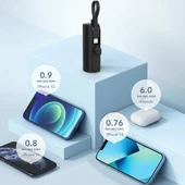 Woyax iPhone Lightning Soketli Mini Powerbank 5000mAh Type-C Dahili Kablolu Taşınabilir Şarj Cihazı Beyaz thumbnail 3