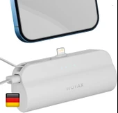Woyax iPhone Lightning Soketli Mini Powerbank 5000mAh Type-C Dahili Kablolu Taşınabilir Şarj Cihazı Beyaz thumbnail 1