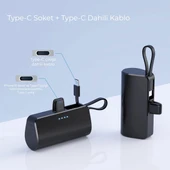 Woyax Type-C Soketli Mini Powerbank 5000mAh 2 Type-C Port Dahili Kablolu Taşınabilir Şarj Cihazı (Siyah) - 3