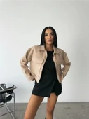 KAŞE CROP CEKET ÖNDEN FERMUARLI - Bej - 4