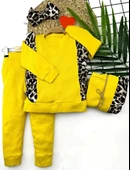 2-3-4-5 Yaş Bandanalı Leopar Baskılı Uzun Kollu 2li Kız Çocuk Takımı Sarı - 1