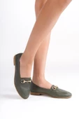 Hakiki Deri Tokalı Ayakkabı Yeşil Günlük Babet  - Bader - 3