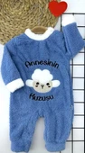 3-6-9-12 Ay Kuzu Tüylü Kumaş Annesinin Kuzusu Nakışlı Alttan Çıtçıtlı Kız Erkek Bebek Tulumu Mavi - 1