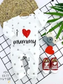 3-6-9-12 Ay Gümüş Yıldız I Love Mummy Baskılı Uzun Kollu Kız Erkek Bebek Tulumu Beyaz - 1