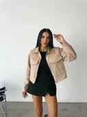 KAŞE CROP CEKET ÖNDEN FERMUARLI - Bej - 1
