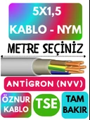 Öznur 5X1,5 ANTİGRON (NYM) Kablo (Gri) Metre Seçenekli - 1