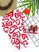 3-6-9-12 Ay Pastal Kalp Baskılı Uzun Kollu Kız Erkek Bebek Tulumu Kırmızı - 1