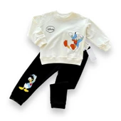 6-9-12-18 Ay Ördek Baskılı Pamuk Penye Kumaş Erkek Bebek Takımı Siyah - 1