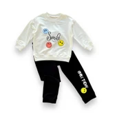 6-9-12-18 Ay Emoje Baskılı Pamuk Penye Kumaş Erkek Bebek Takımı Siyah - 1