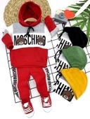 9-12-18-24 Ay Kapşonlu İp Bağlama Baskılı 2li Bebek Takımı Kırmızı - 1