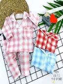 9-12-18-24 Ay Düğme Kapamalı Ekose Desenli 2li Kız Erkek Bebek Pijama Takımı Pembe - 1