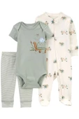 Erkek Bebek Tulum Body Pantolon Set 3'lü Paket Renkli - 1