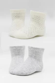 Organik 2li Puan Derby Penye Soket Çorap Gri Ekru - 5