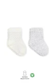 Organik 2li Puan Derby Penye Soket Çorap Gri Ekru - 1