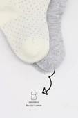 Organik 2li Puan Derby Penye Soket Çorap Gri Ekru - 4
