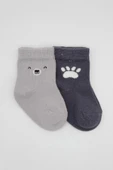 Bear Penye Soket Çorap 2'li Gri - 2