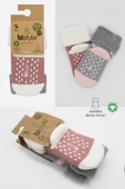 Puanlı Kaymaz Havlu Soket Çorap 2'li  Gri Pudra - 6