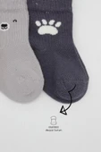 Bear Penye Soket Çorap 2'li Gri - 3