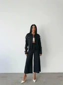 KETEN PÜSKÜL DETAYLI GÖMLEK-PANTOLON TAKIM - Siyah - 2