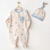 Andywawa Ac25919 Romper Hat Set Dino Bebek Tulum Takım Beige - 1