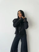 KETEN PÜSKÜL DETAYLI GÖMLEK-PANTOLON TAKIM - Siyah - 3