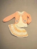 1-2-3 Yaş Brode Etekli Örme Hırkalı Uzun Kollu Sweat 3lü Kız Çocuk Takımı Somon - 1