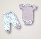 Bahar Çiçekleri Nakışlı 10lu Zıbın Takımı Hastane Çıkışı Gül Kurusu - 3