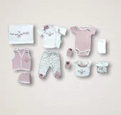 Bahar Çiçekleri Nakışlı 10lu Zıbın Takımı Hastane Çıkışı Gül Kurusu - 1