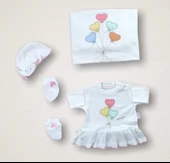 Kalpli Uçan Balon Nakışlı  10lu Zıbın Takımı Hastane Çıkışı Ekru - 2