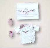 Bahar Çiçekleri Nakışlı 10lu Zıbın Takımı Hastane Çıkışı Gül Kurusu - 2